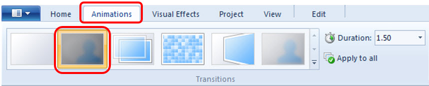 Image of Windows Movie Maker animations toolbar